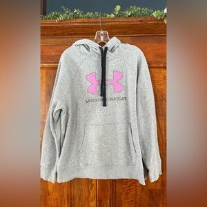 Under Armour Heather Gray Hoodie with Pink Emblem